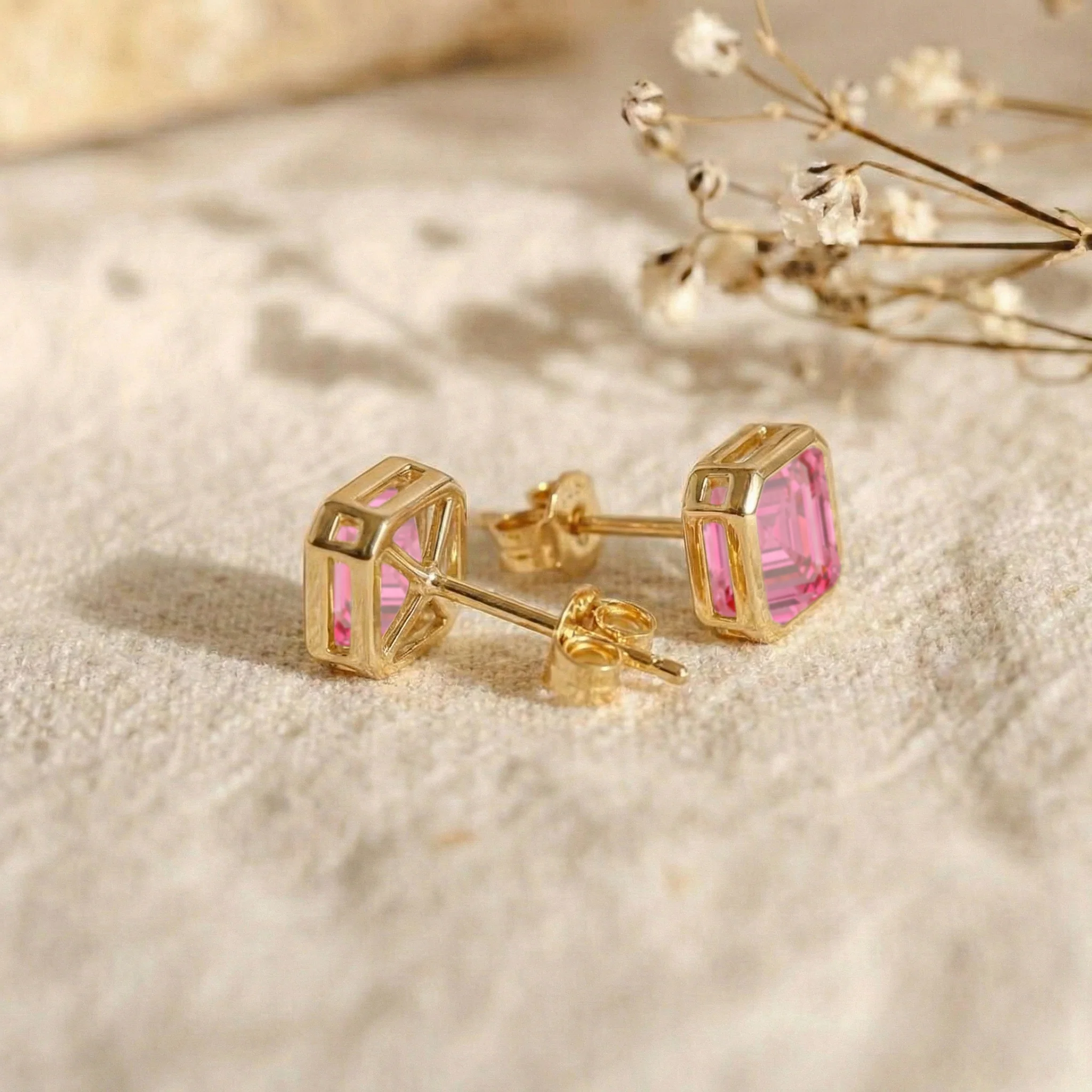 Pink Tourmaline Octagon Stud Earring in 925 Sterling Silver 6MM 2ct. - Image 10