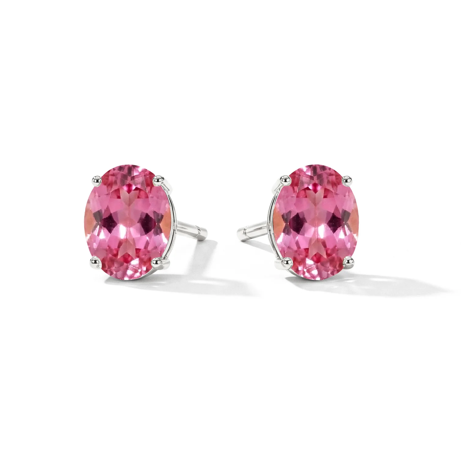 Pink tourmaline Oval Solitaire Stud Earrings in 925 Sterling Silver 5.35ct