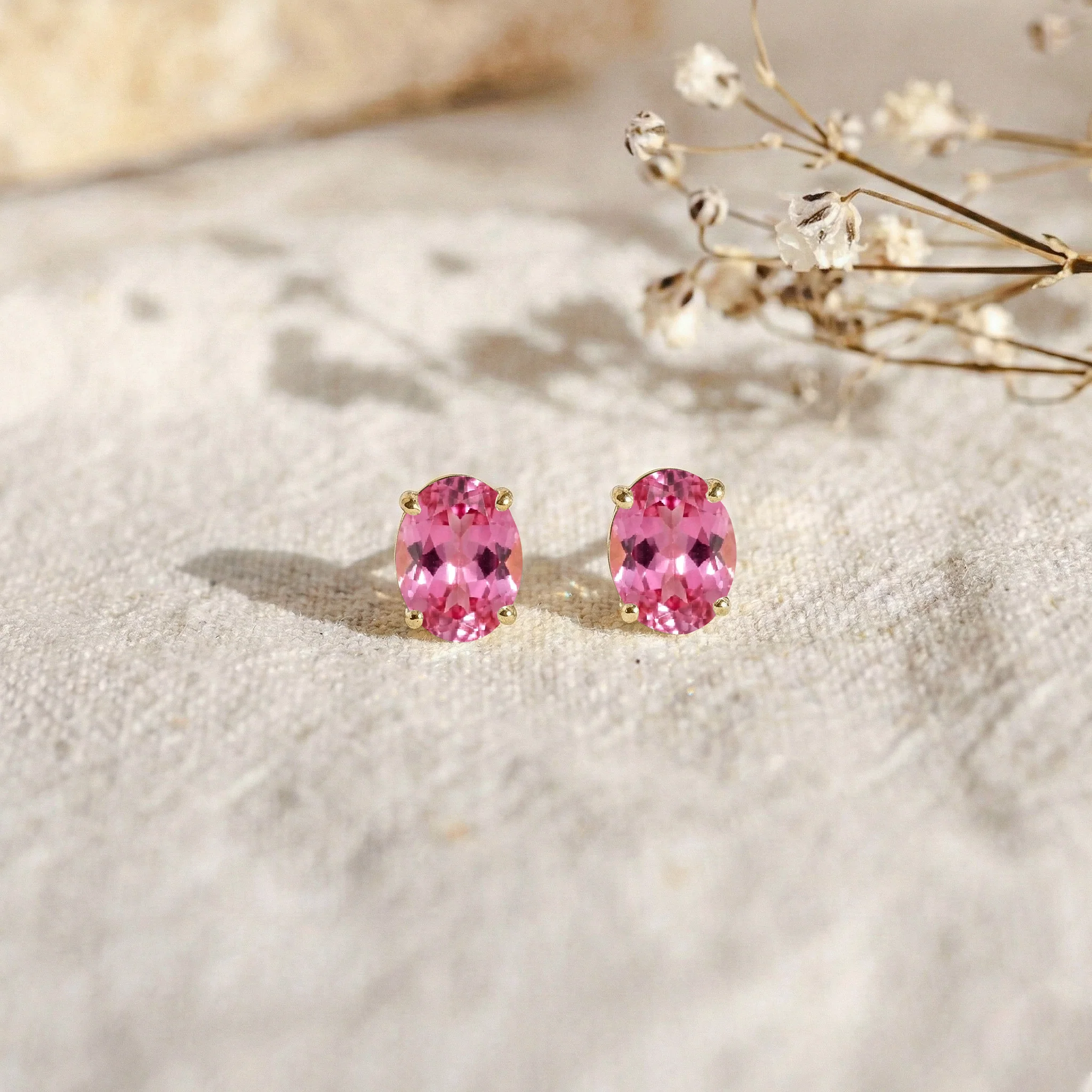 Pink tourmaline Oval Solitaire Stud Earrings in 925 Sterling Silver 5.35ct - Image 10