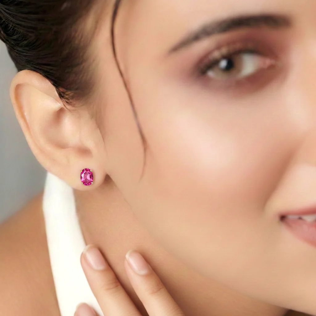 Pink tourmaline Oval Solitaire Stud Earrings in 925 Sterling Silver 5.35ct - Image 11