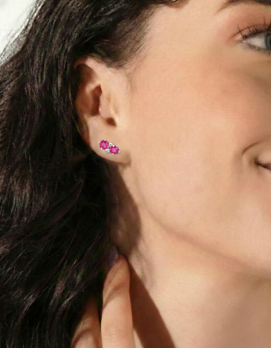 Pink Tourmaline Round Stud Earrings in 925 Sterling Silver 3 MM 1.20ct - Image 3