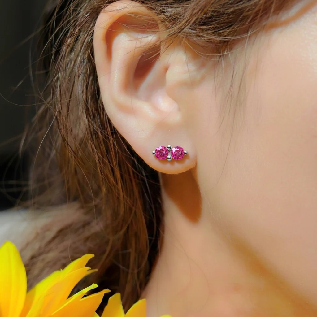 Pink Tourmaline Round Stud Earrings in 925 Sterling Silver 3 MM 1.20ct - Image 4