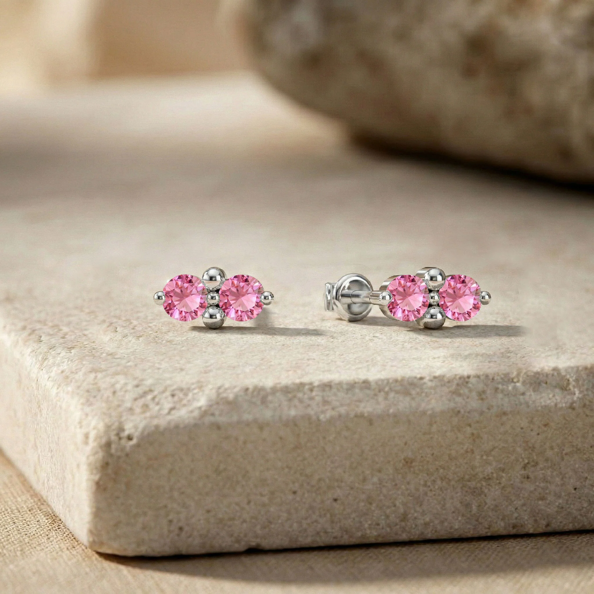 Pink Tourmaline Round Stud Earrings in 925 Sterling Silver 3 MM 1.20ct - Image 6