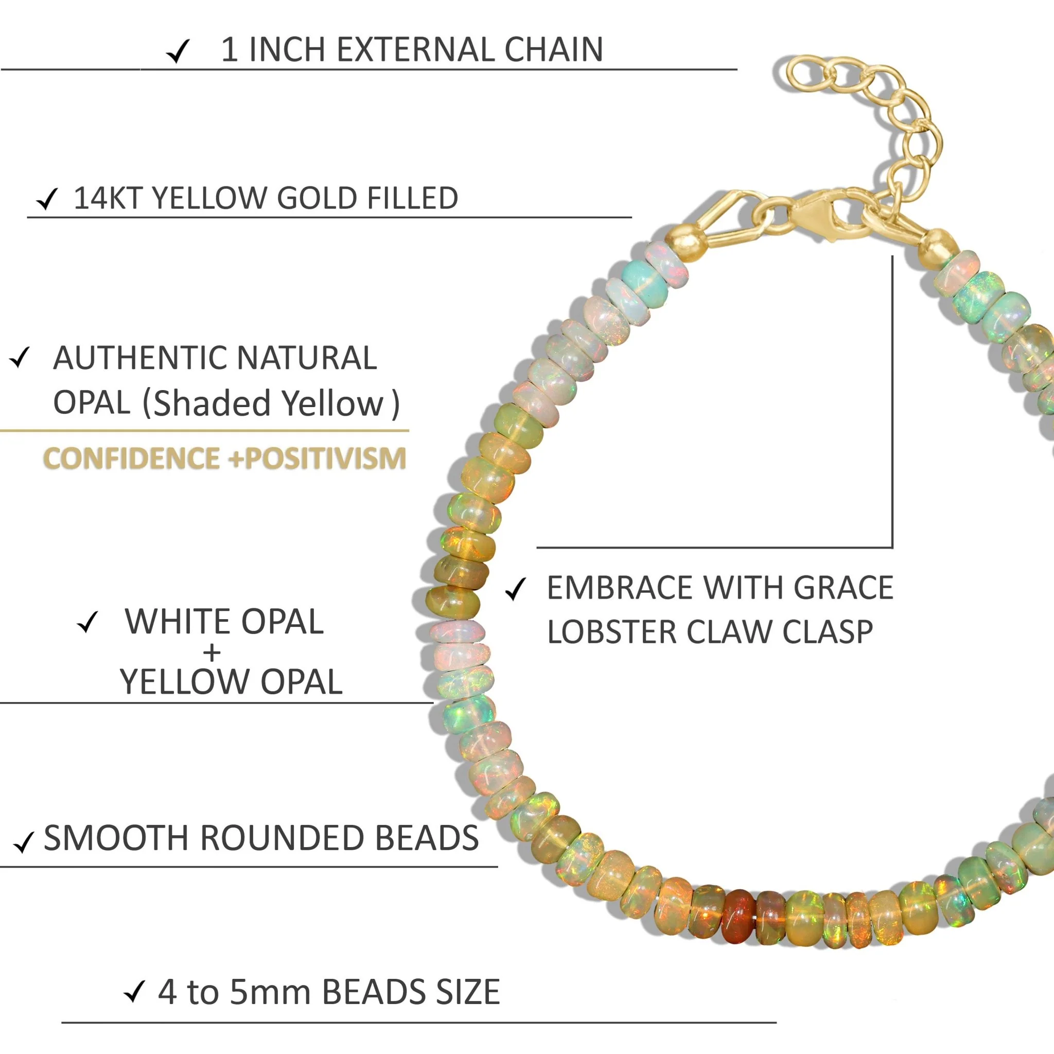 Plain Shaded Natural Yellow Opal Beaded Bracelet - Image 4