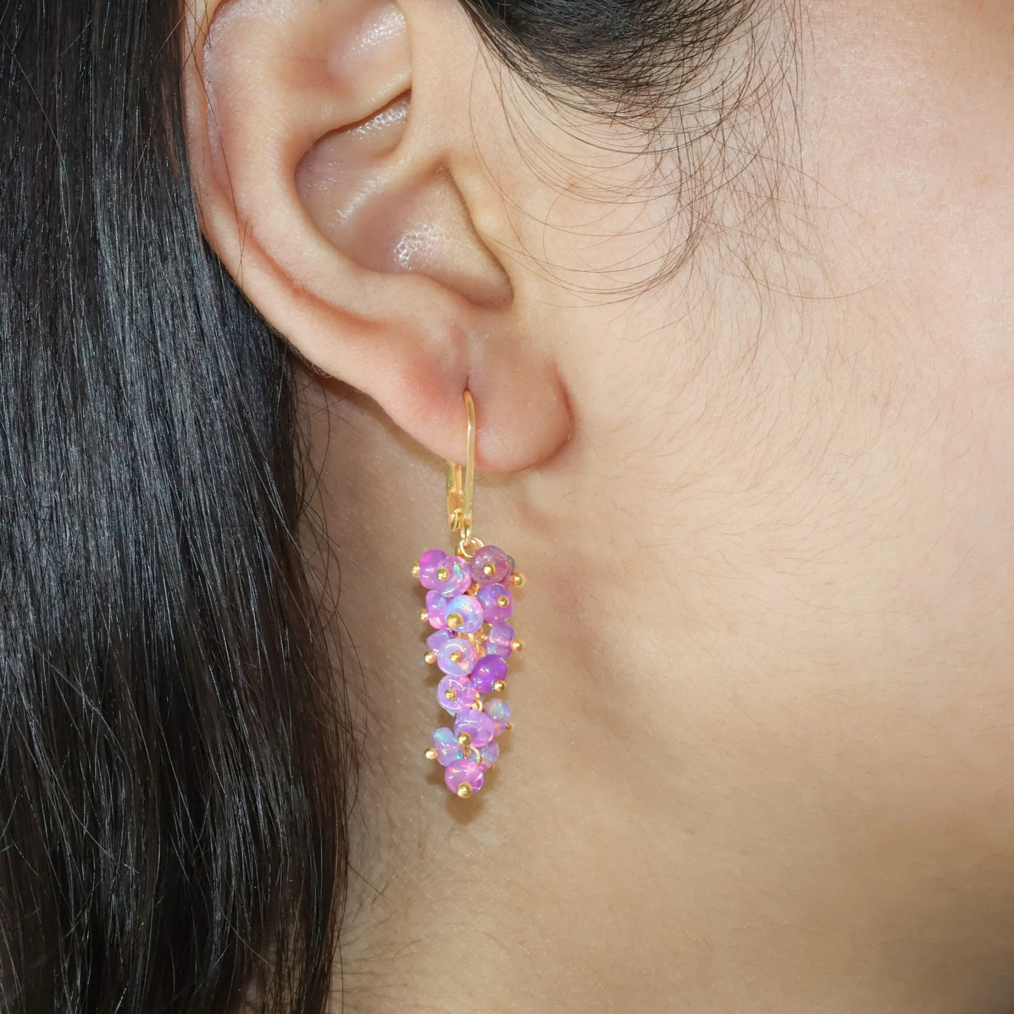 Purple Opal Cluster Beads Earrings for Her - Image 2