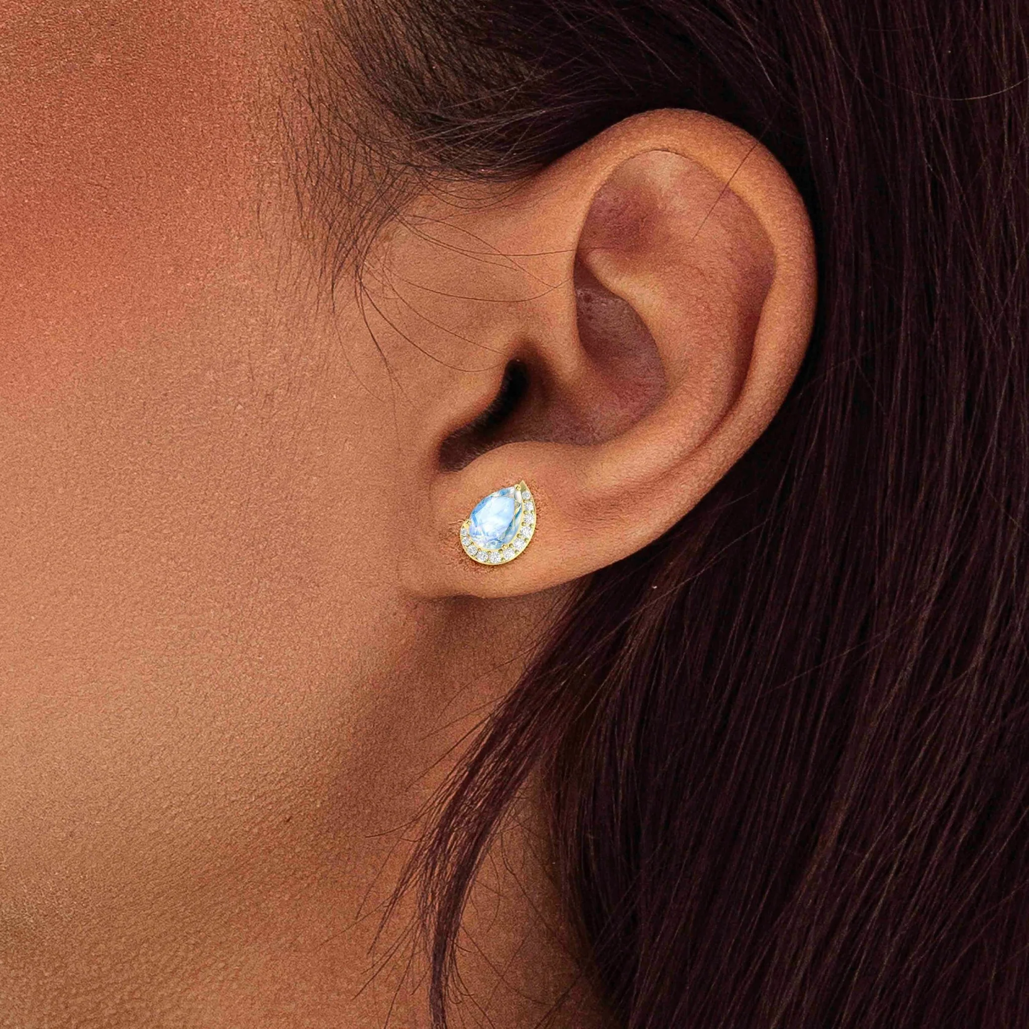 Rainbow Moonstone Pear Design Stud Earring - Image 4