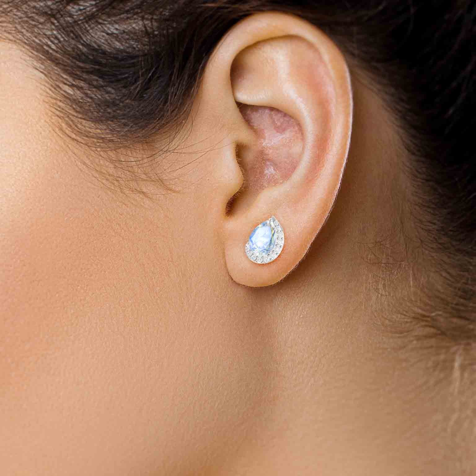 Rainbow Moonstone Pear Design Stud Earring - Image 5