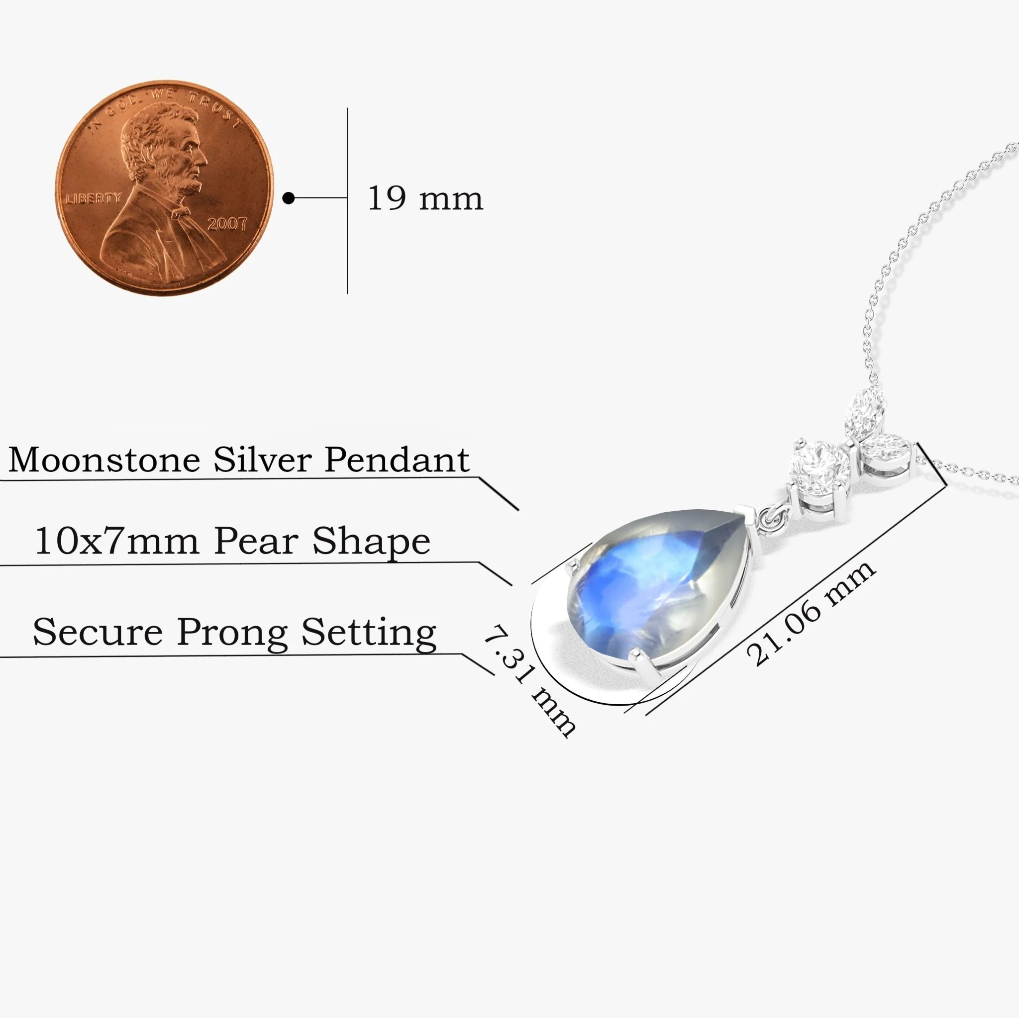 Rainbow Moonstone Pear Gemstone Pendant - Image 3