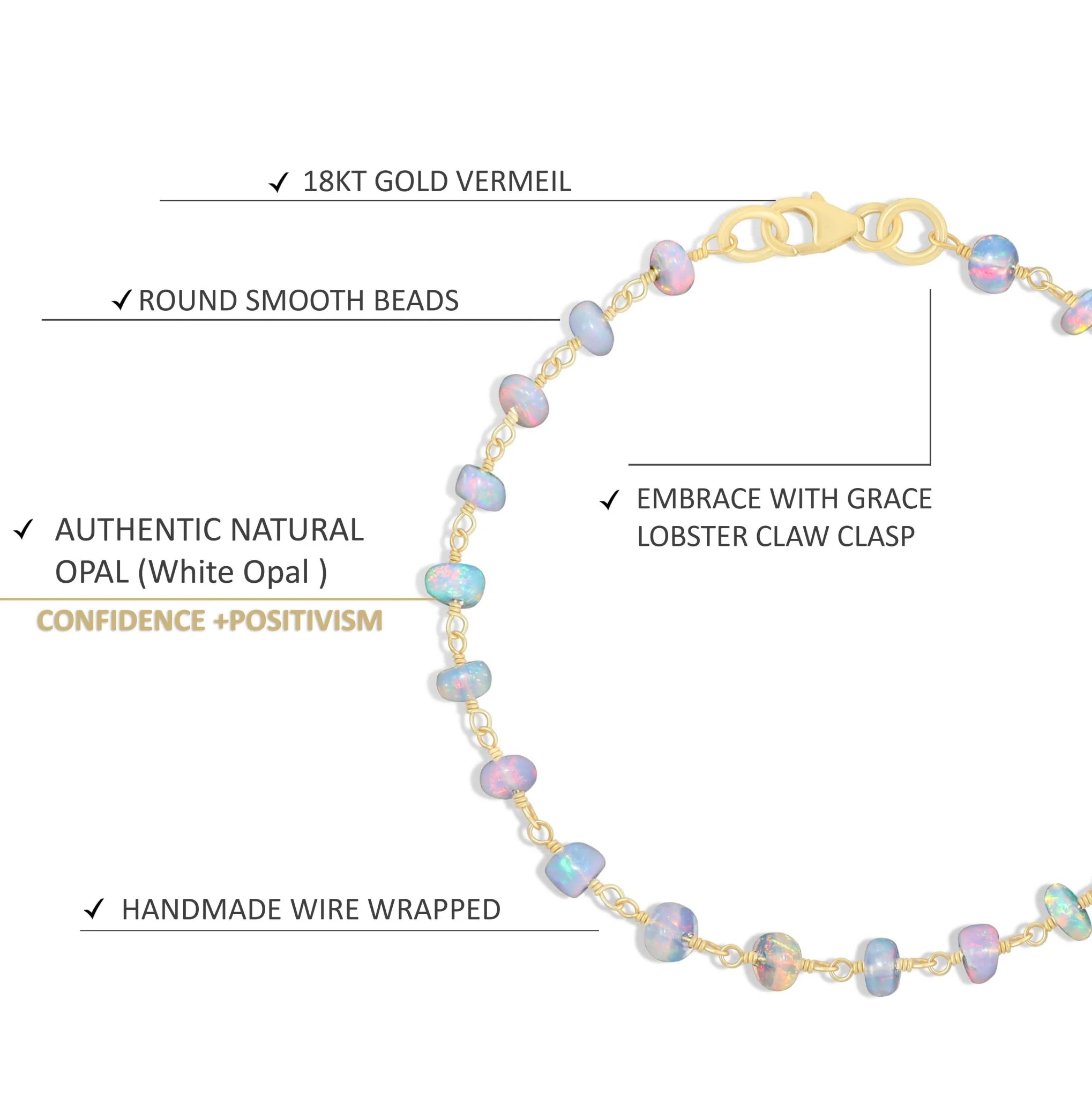 Rainbow White Opal Beads Chain Bracelet For Women - Image 4