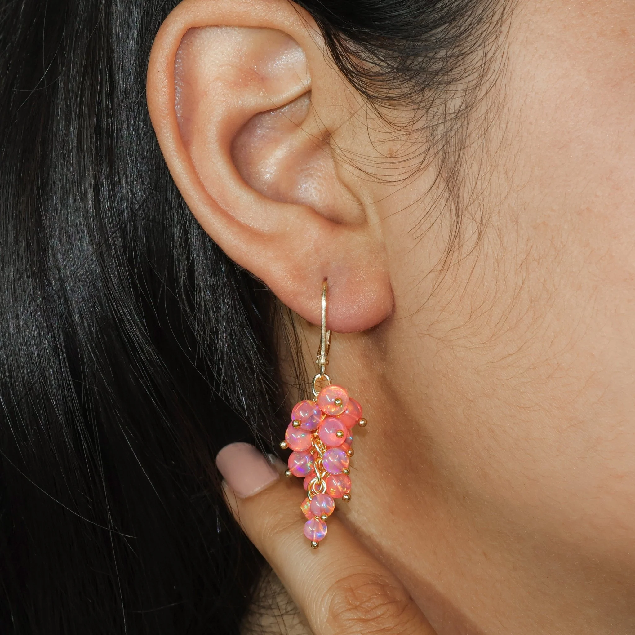 Red Opal Earrings – Ethiopian Opal Cluster | Handmade Gemstone Jewelry for Women - Image 2