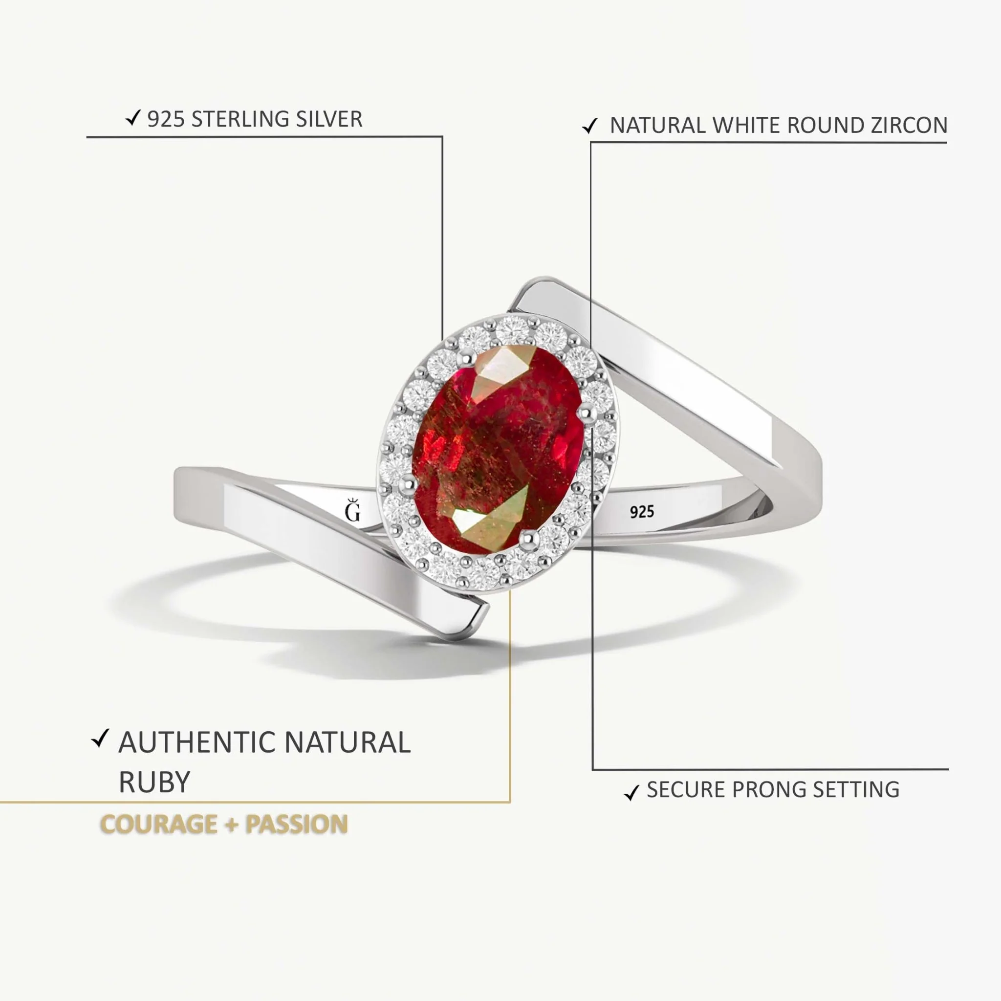 Red Rose Ruby oval shape in prong sett unique design ring - Image 7