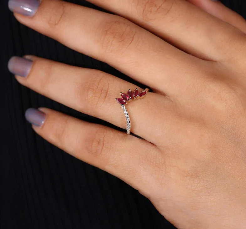 Red Ruby 4 Marquise shape stone with Beautiful zircon ring - Image 2
