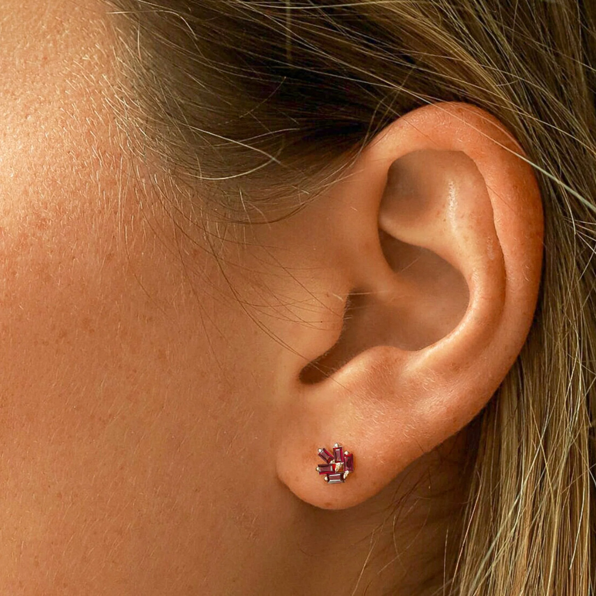 Red Ruby Baguette Stone Stud Earring - Image 4