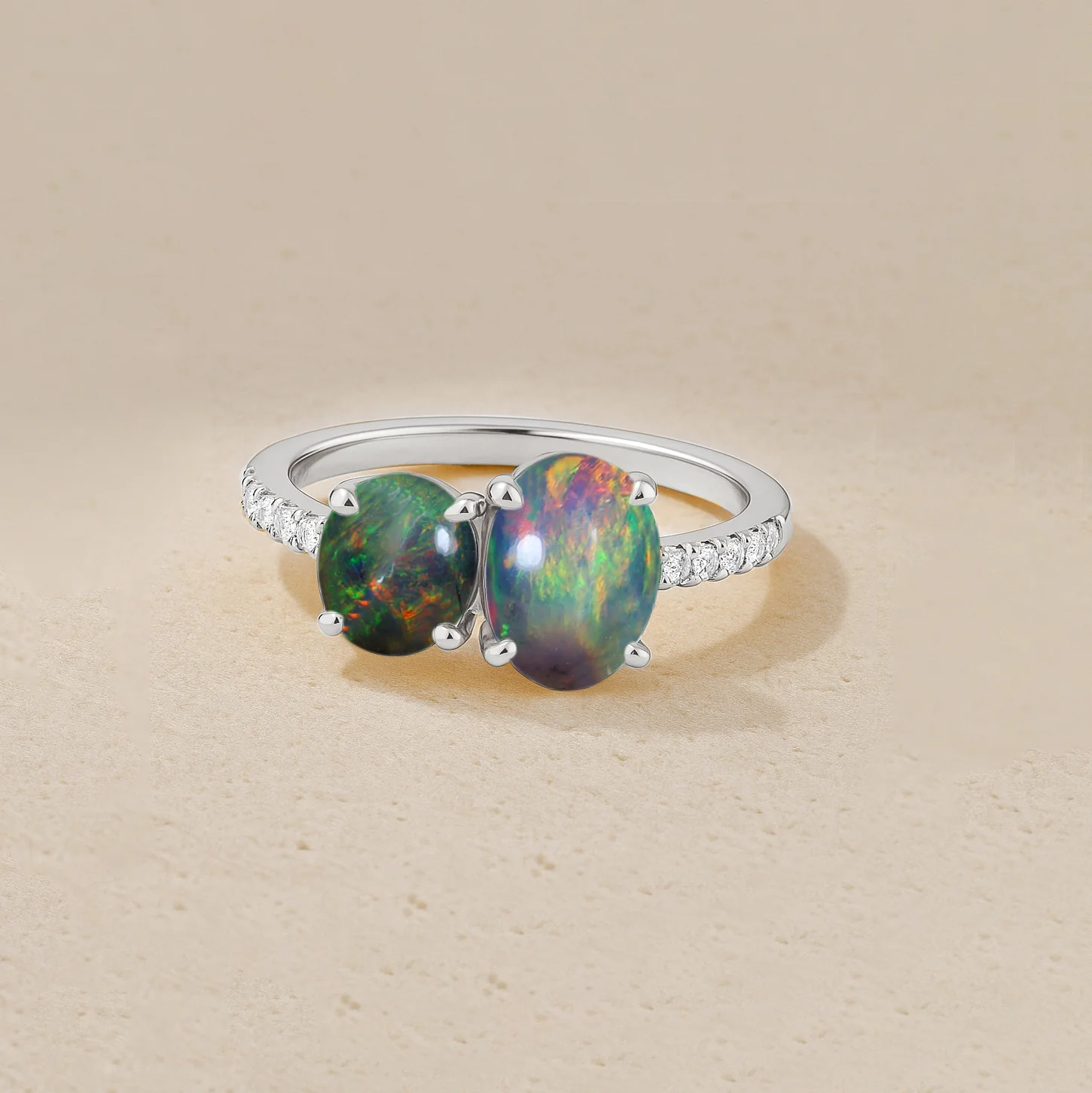 Round 1.70 Ct Black Opal Two Stone Sterling Silver Ring - Image 5
