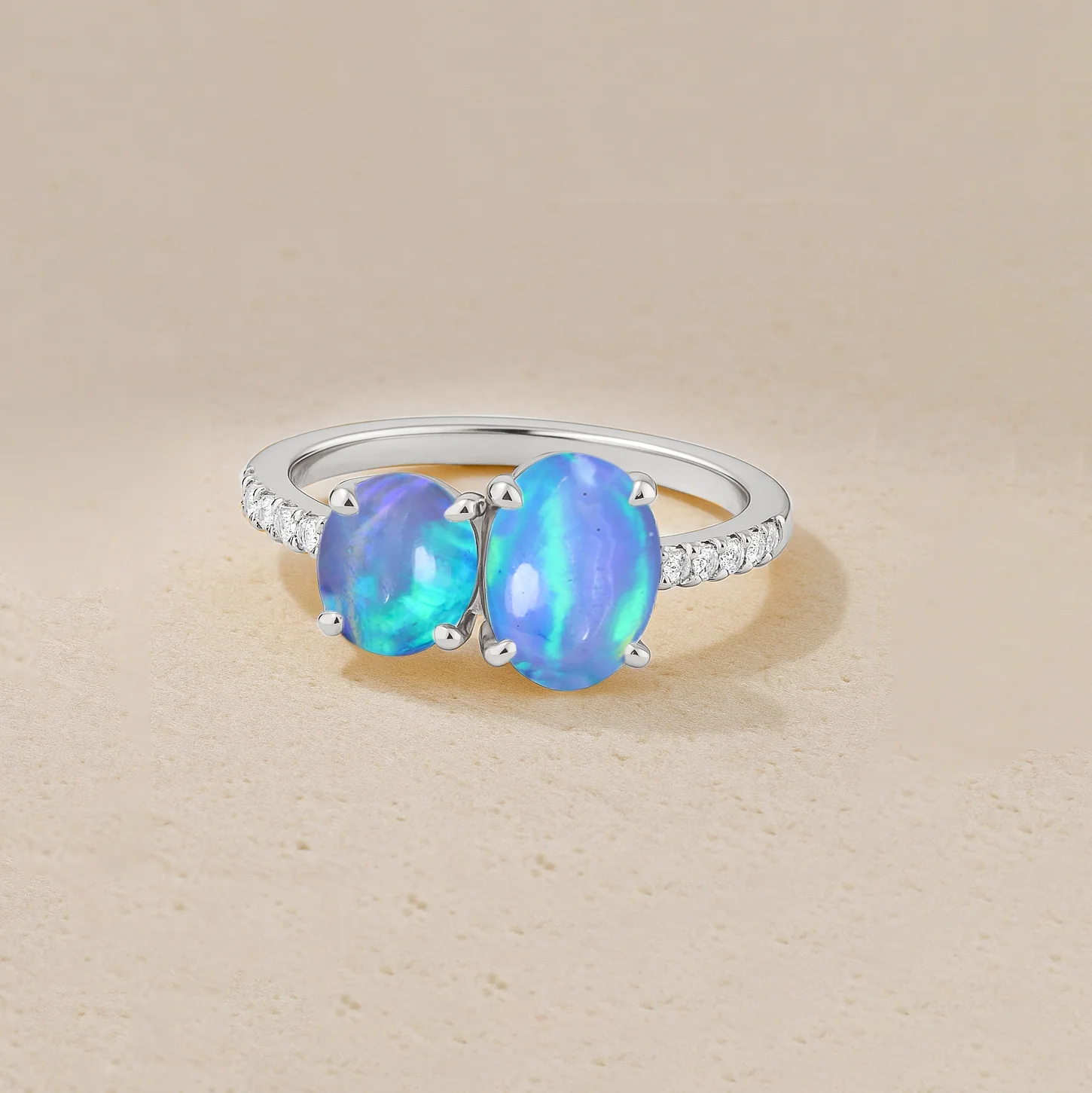 Round 1.70 Ct Blue Opal Two Stone Sterling Silver Ring - Image 5