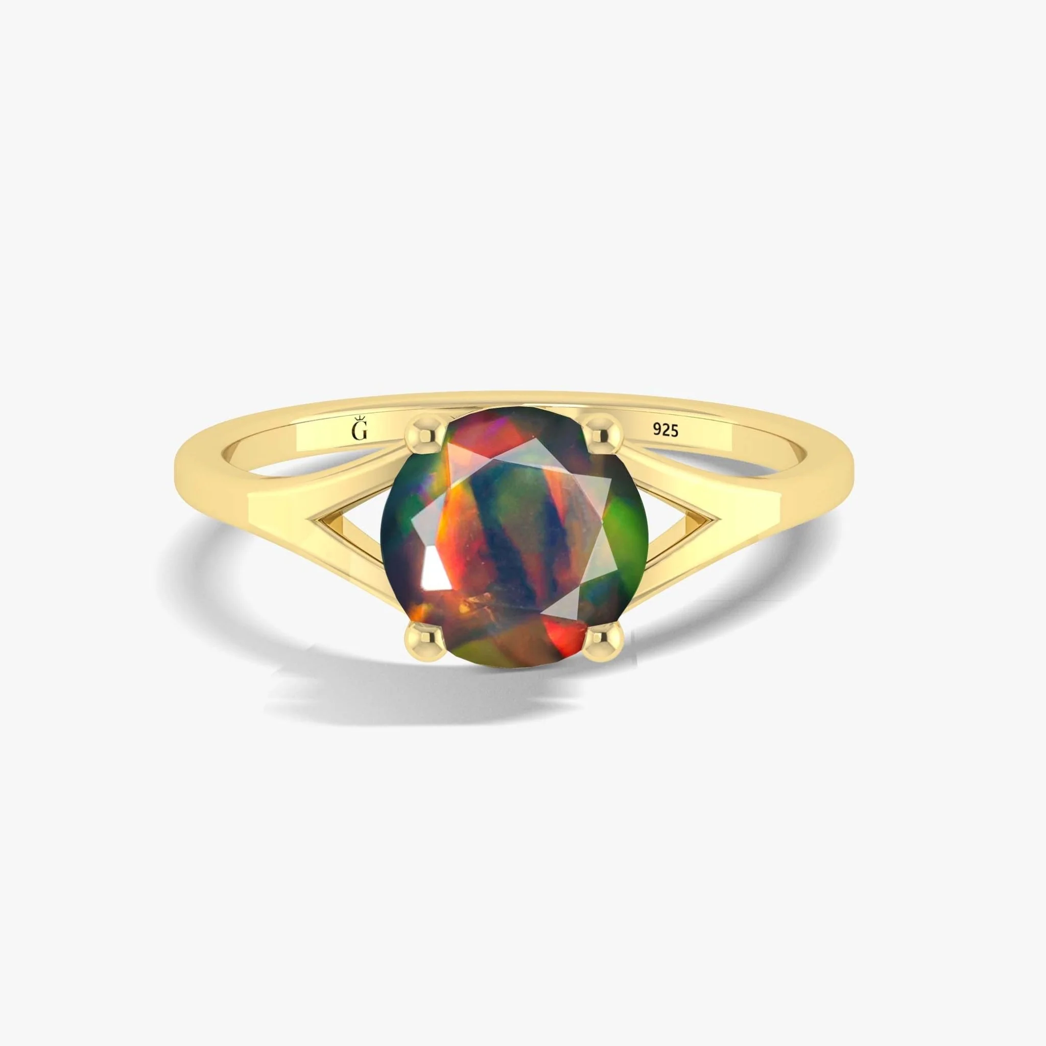 Round Faceted Black Opal Stone Statement Ring