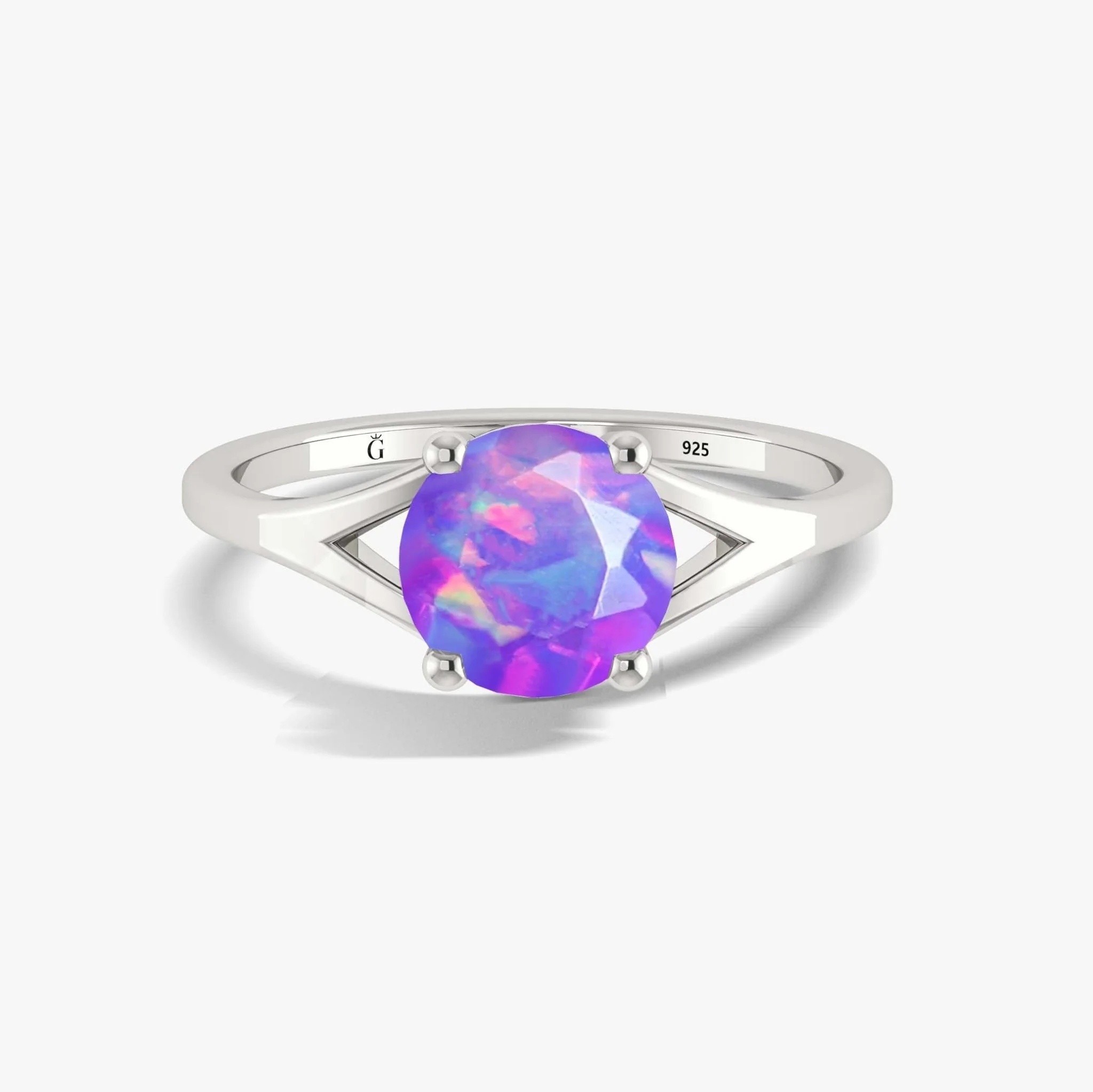 Round Faceted Lavender Opal Stone Statement Ring