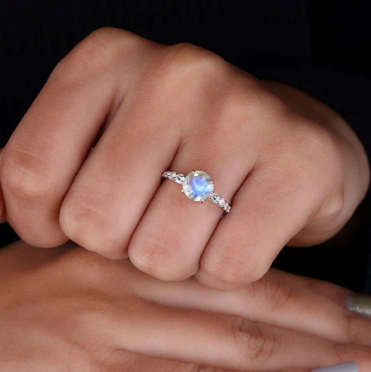 Round Moonstone with round Zircon Handcrafted ring - Image 6