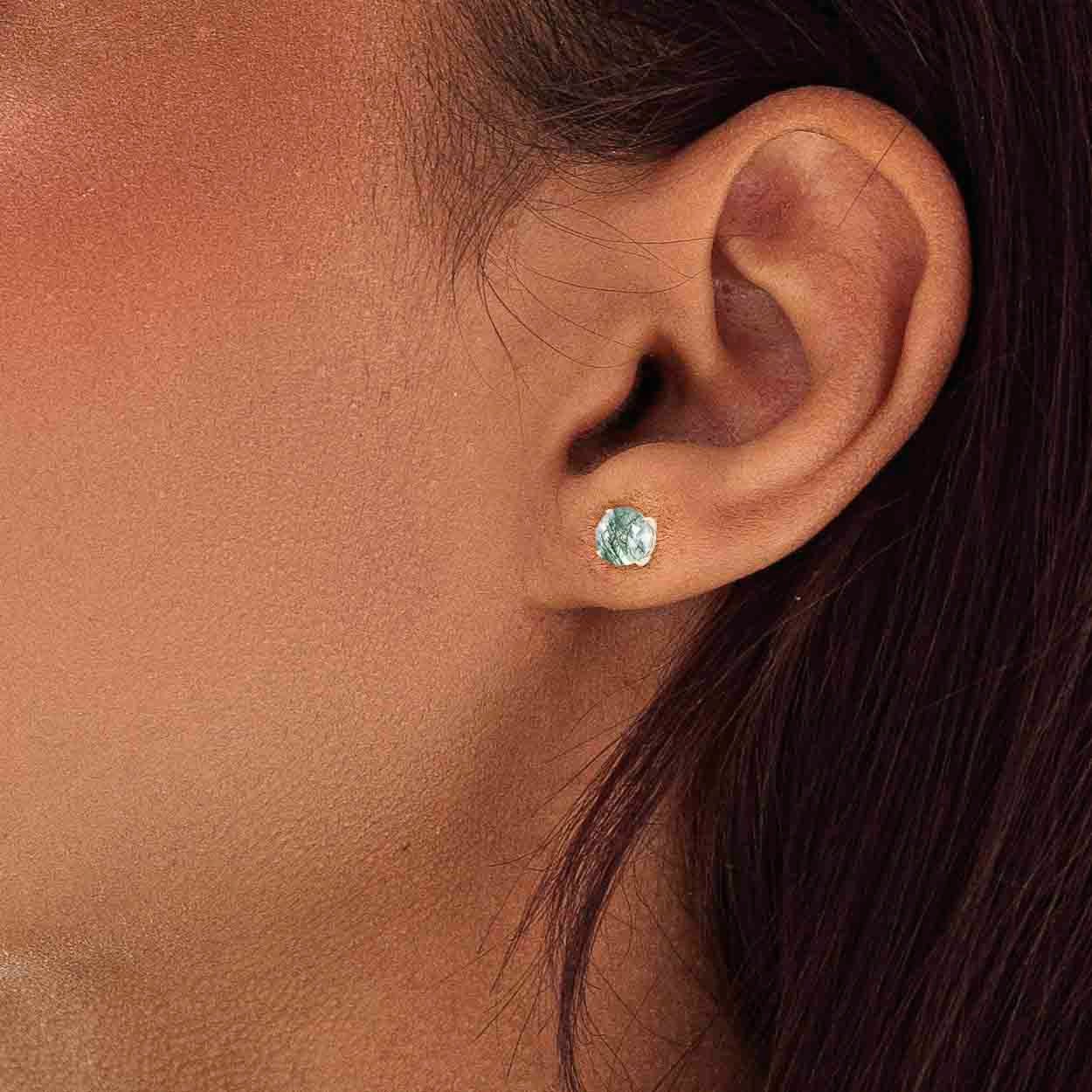 Round Moss Agate Gemstone Simple Stud Earring - Image 4