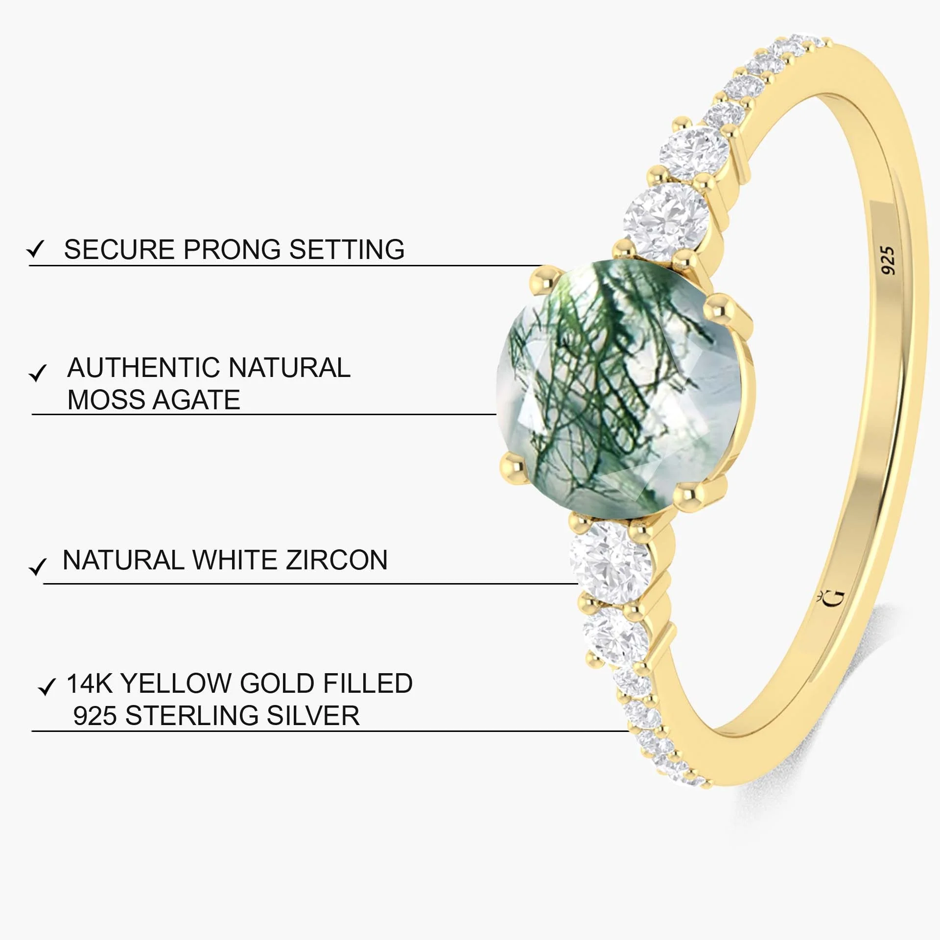 Round Moss Agate Gold wedding ring for women - Image 4