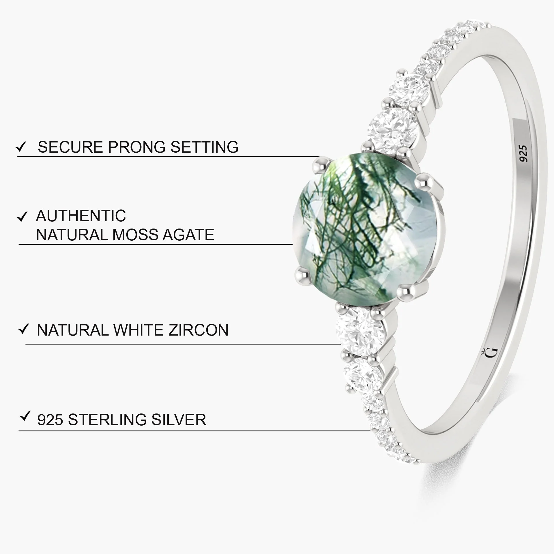 Round Moss Agate Gold wedding ring for women - Image 7