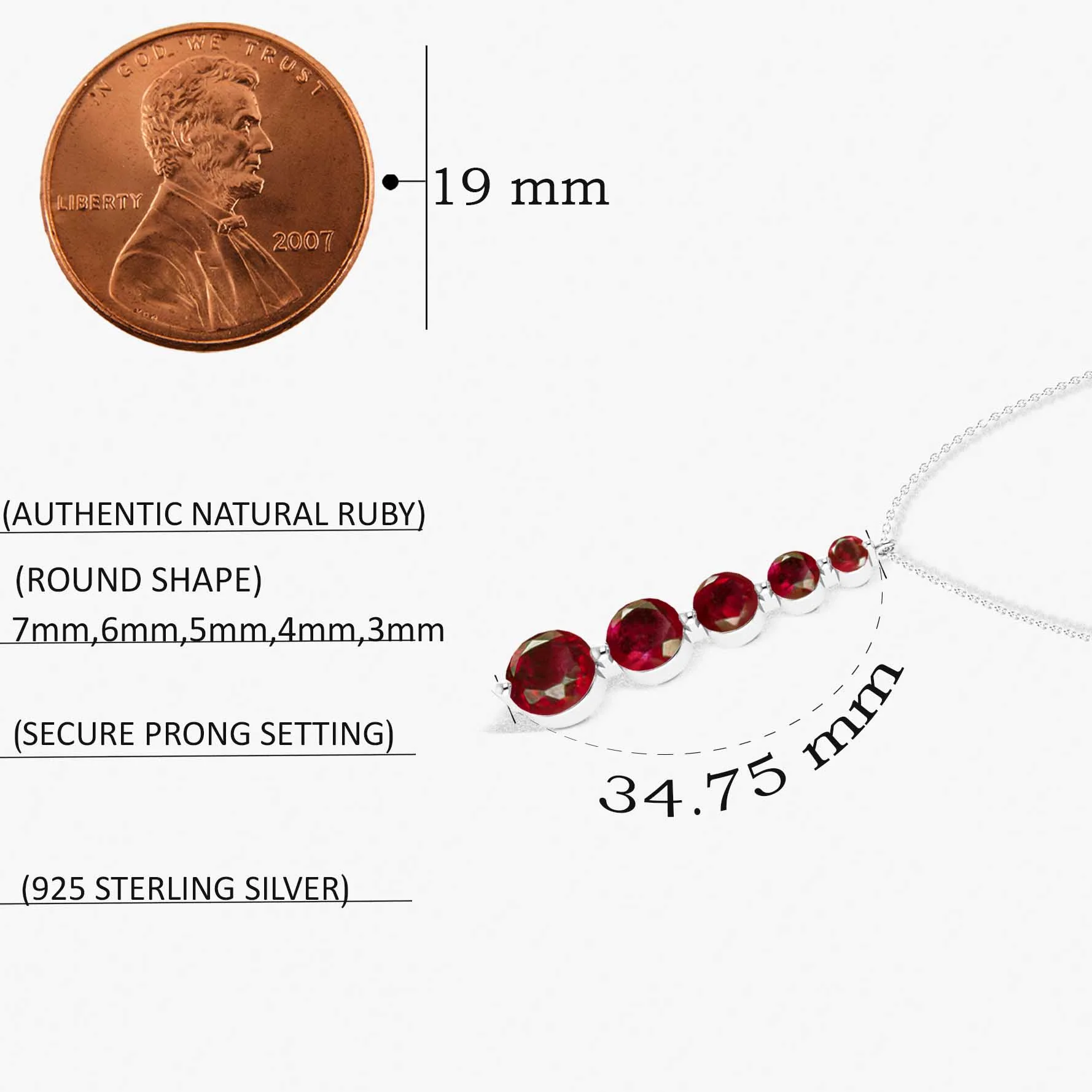 Ruby 5 Stone Bar Pendant Necklace in 925 Sterling Silver 4ct - Image 6