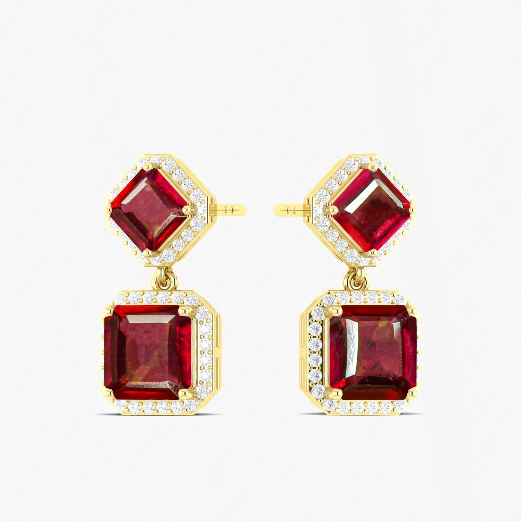 Ruby 7x5mm Octagon Halo Drop Earring in 925 Silver 4ct - Image 4