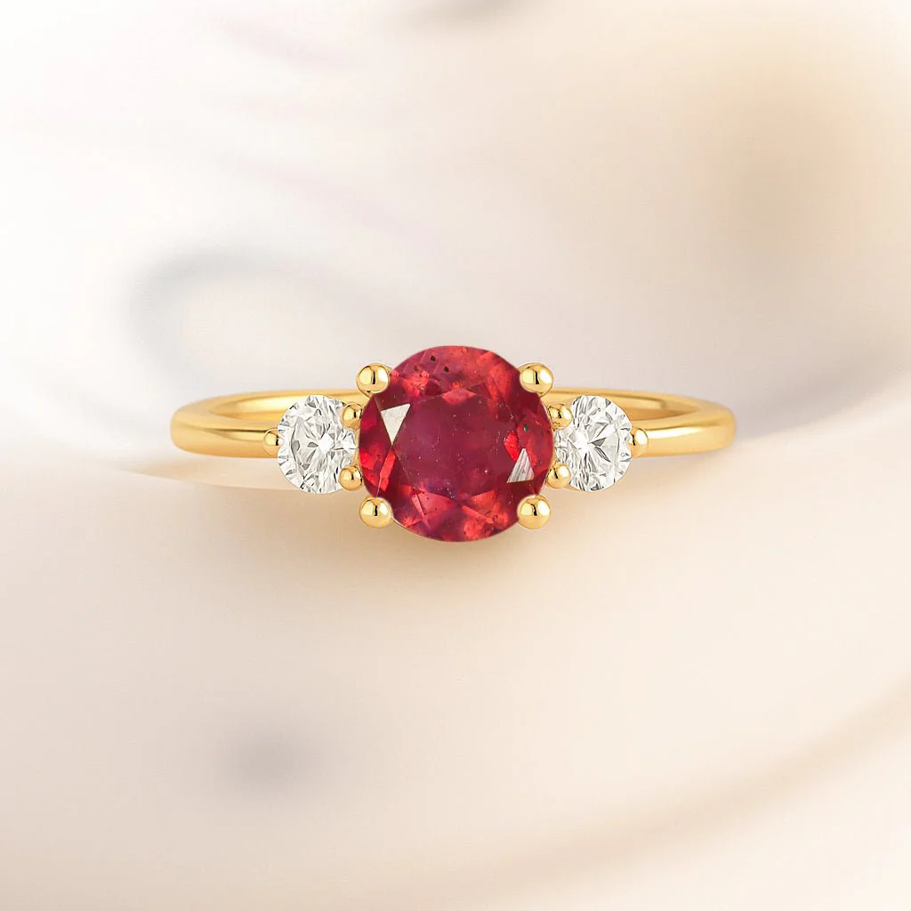 Ruby and Zircon Three Stone Birthstone Ring - Image 4