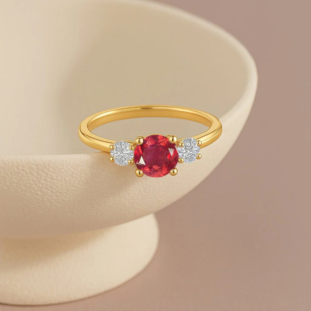 Ruby and Zircon Three Stone Birthstone Ring - Image 5