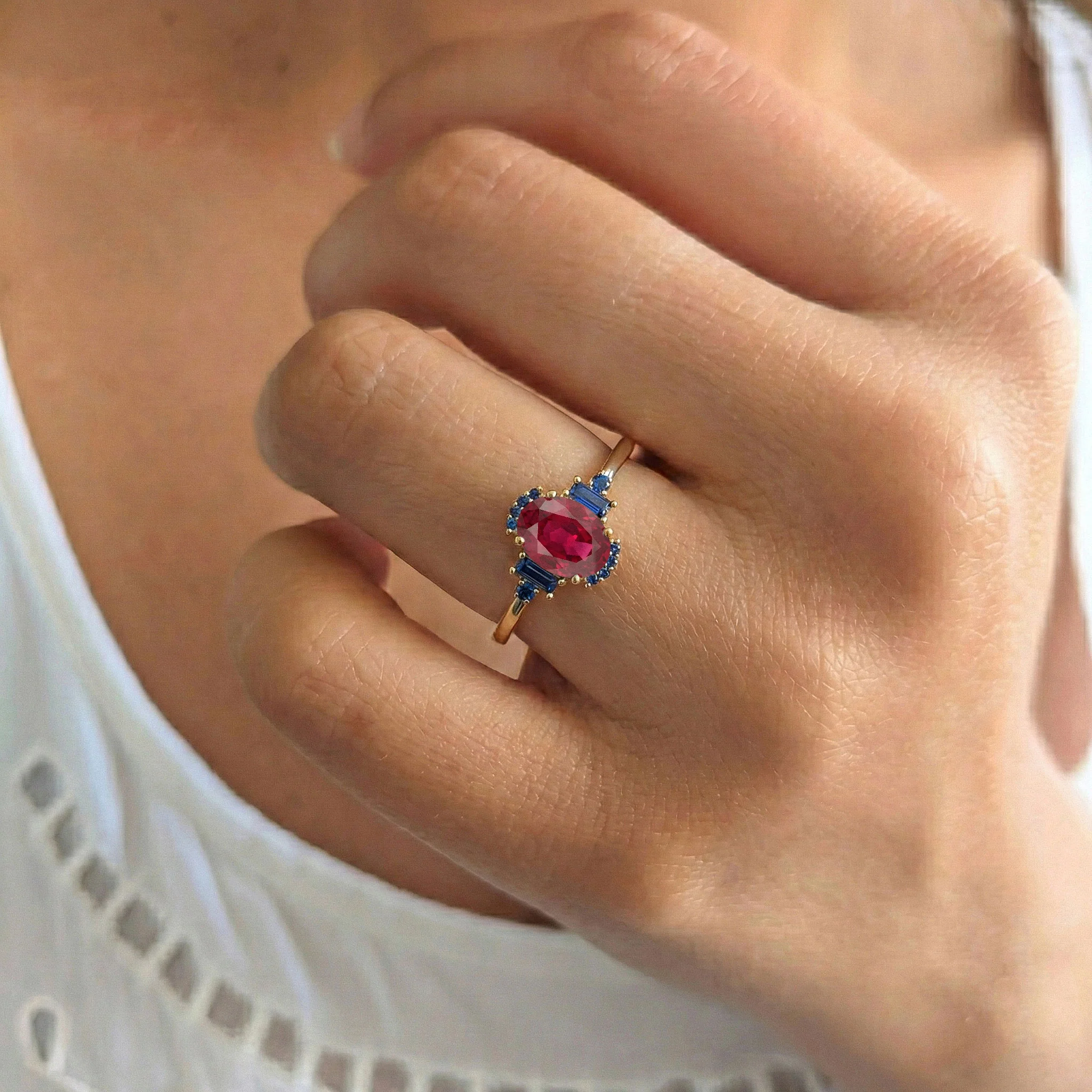 Ruby Blue Sapphire Bridal Ring | Sterling Silver Engagement Jewelry for Women - Image 4