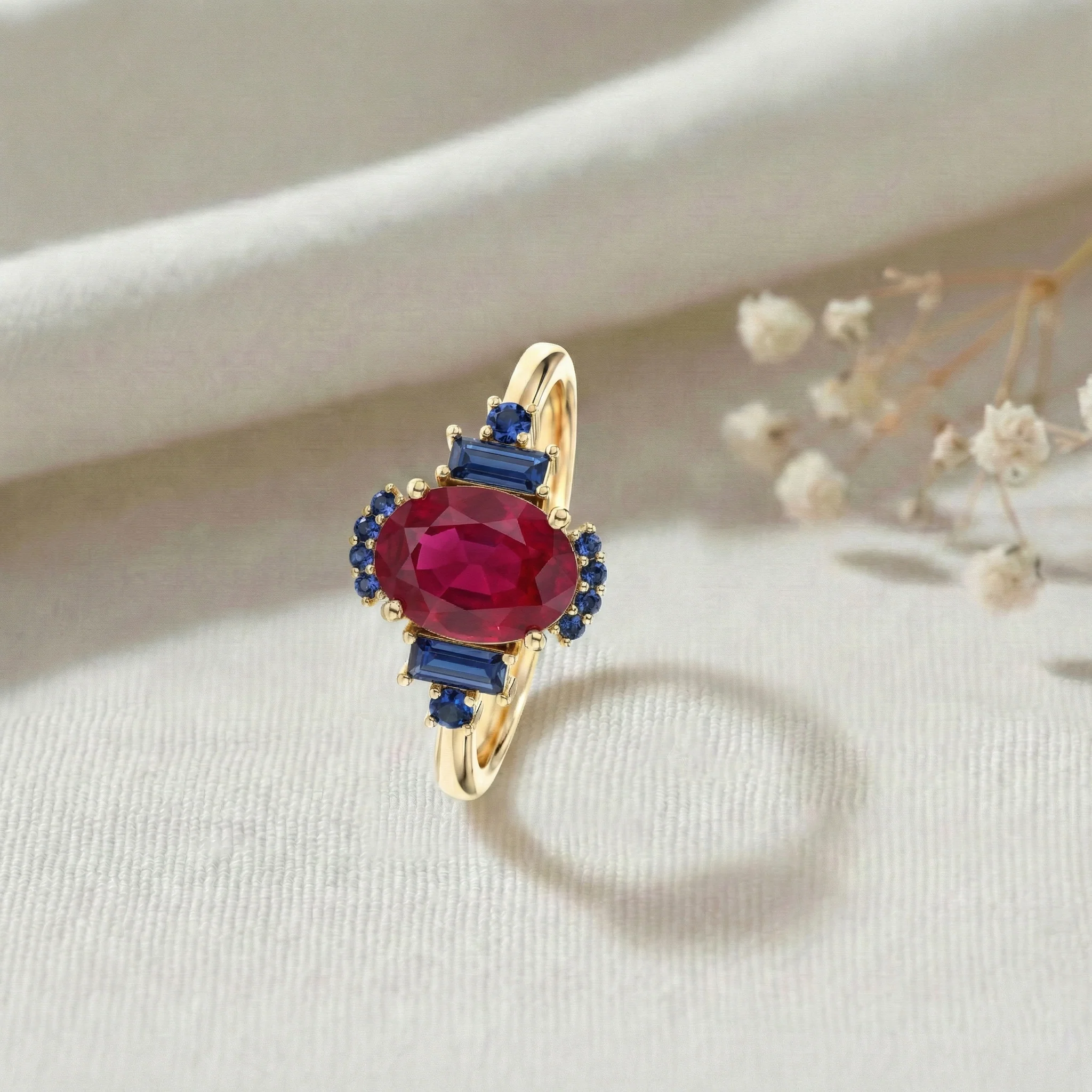 Ruby Blue Sapphire Bridal Ring | Sterling Silver Engagement Jewelry for Women - Image 7