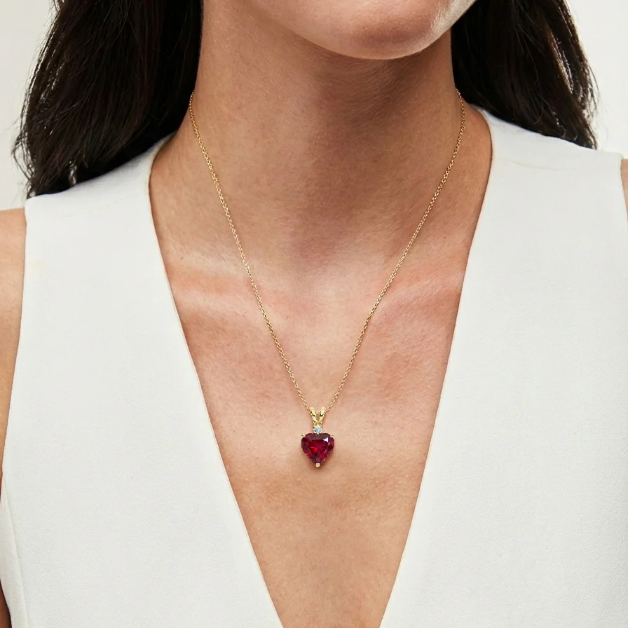 Ruby Heart Pendant Necklace in 925 Sterling Silver 1.5ct - Image 8