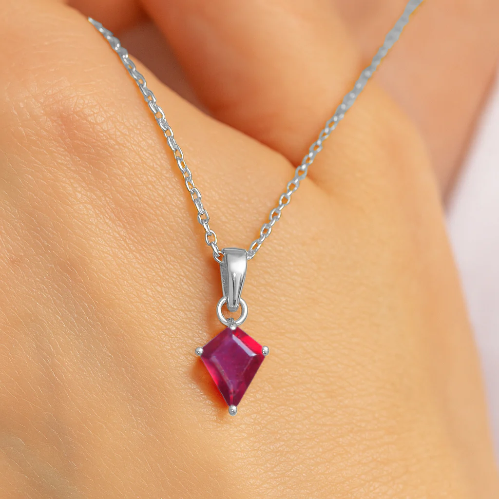 Ruby Kite Solitaire Pendant Necklace in 925 Sterling Silver 7x9mm Stone 1.40ct - Image 12