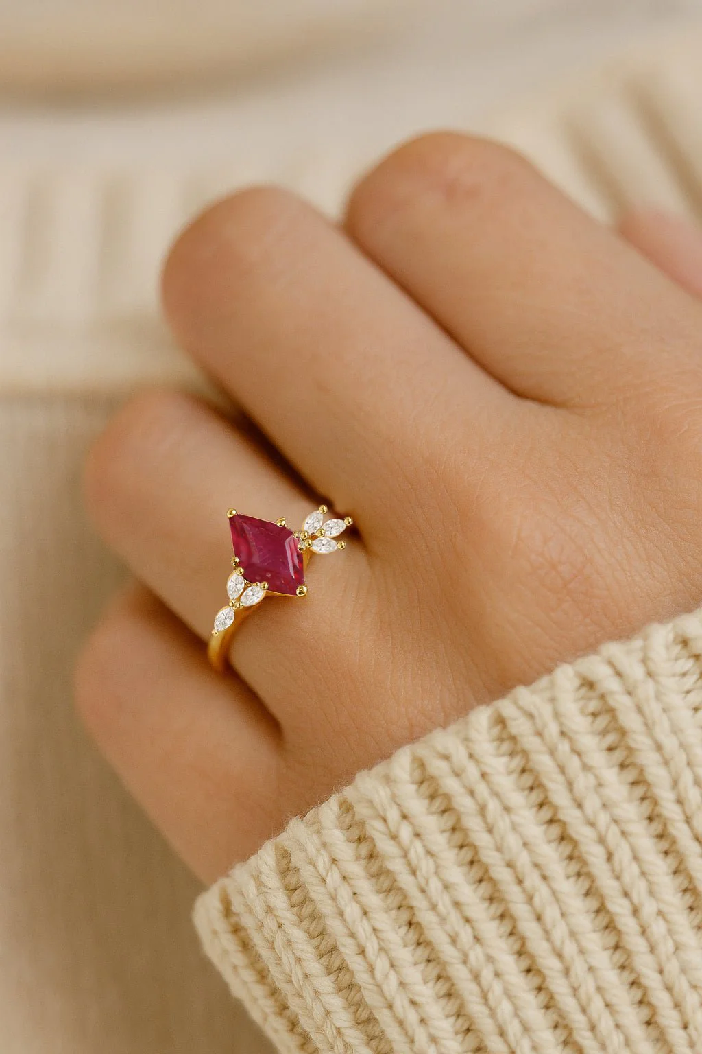 Ruby Kite Solitaire Ring With Natural 8x6mm Gem - Image 2