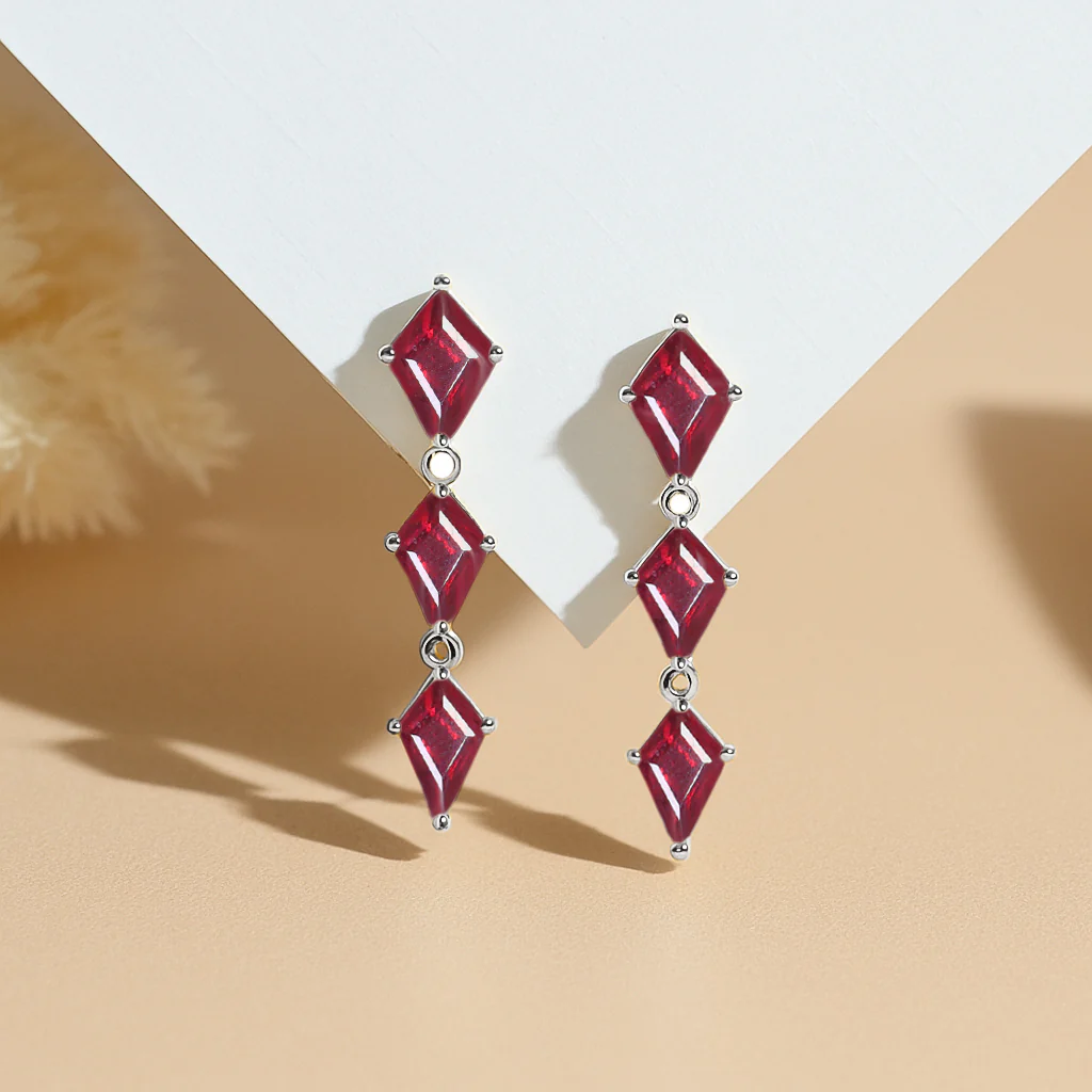 Ruby Kite Trio Stone Drop Earrings in 925 Sterling Silver - Image 4