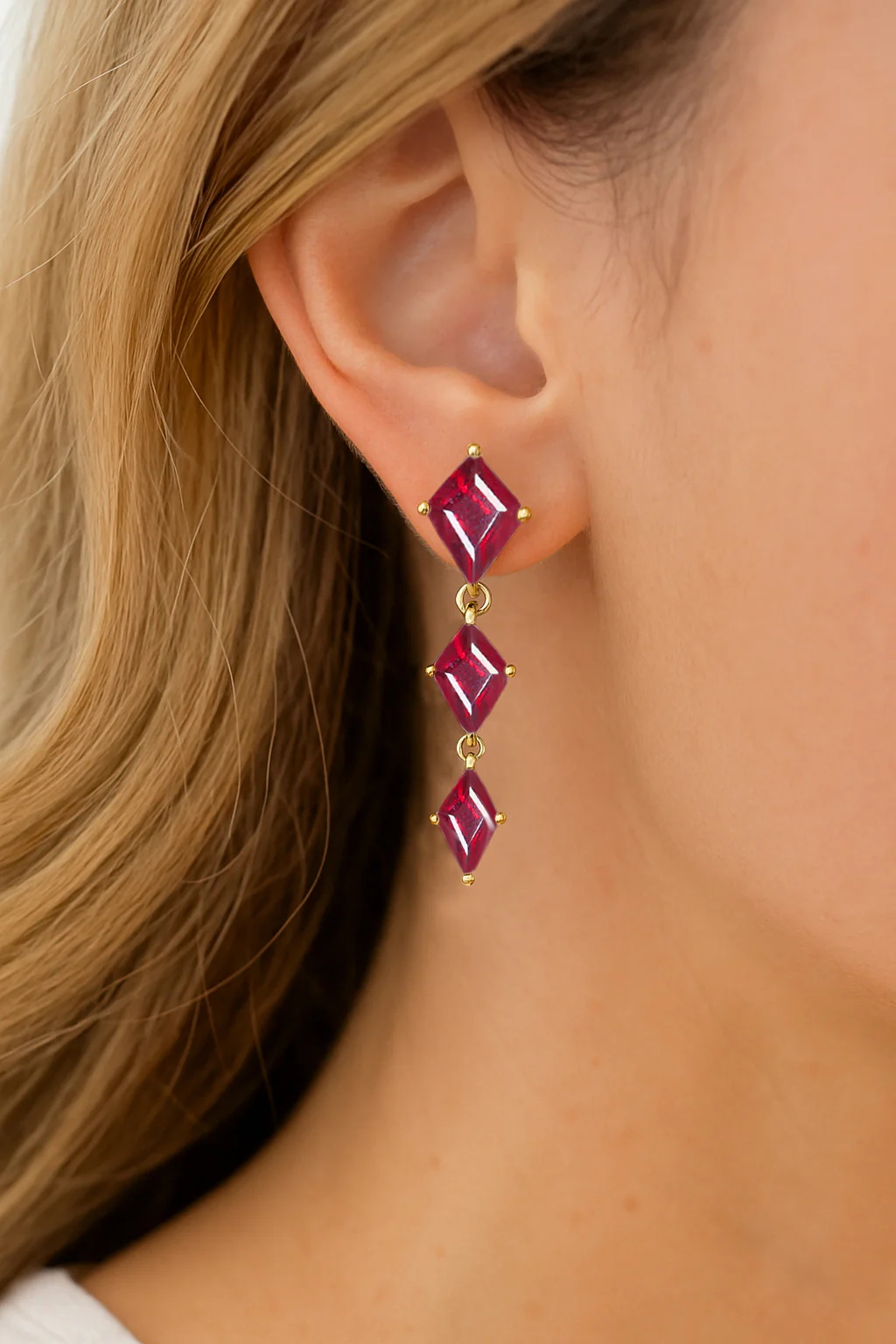 Ruby Kite Trio Stone Drop Earrings in 925 Sterling Silver - Image 9