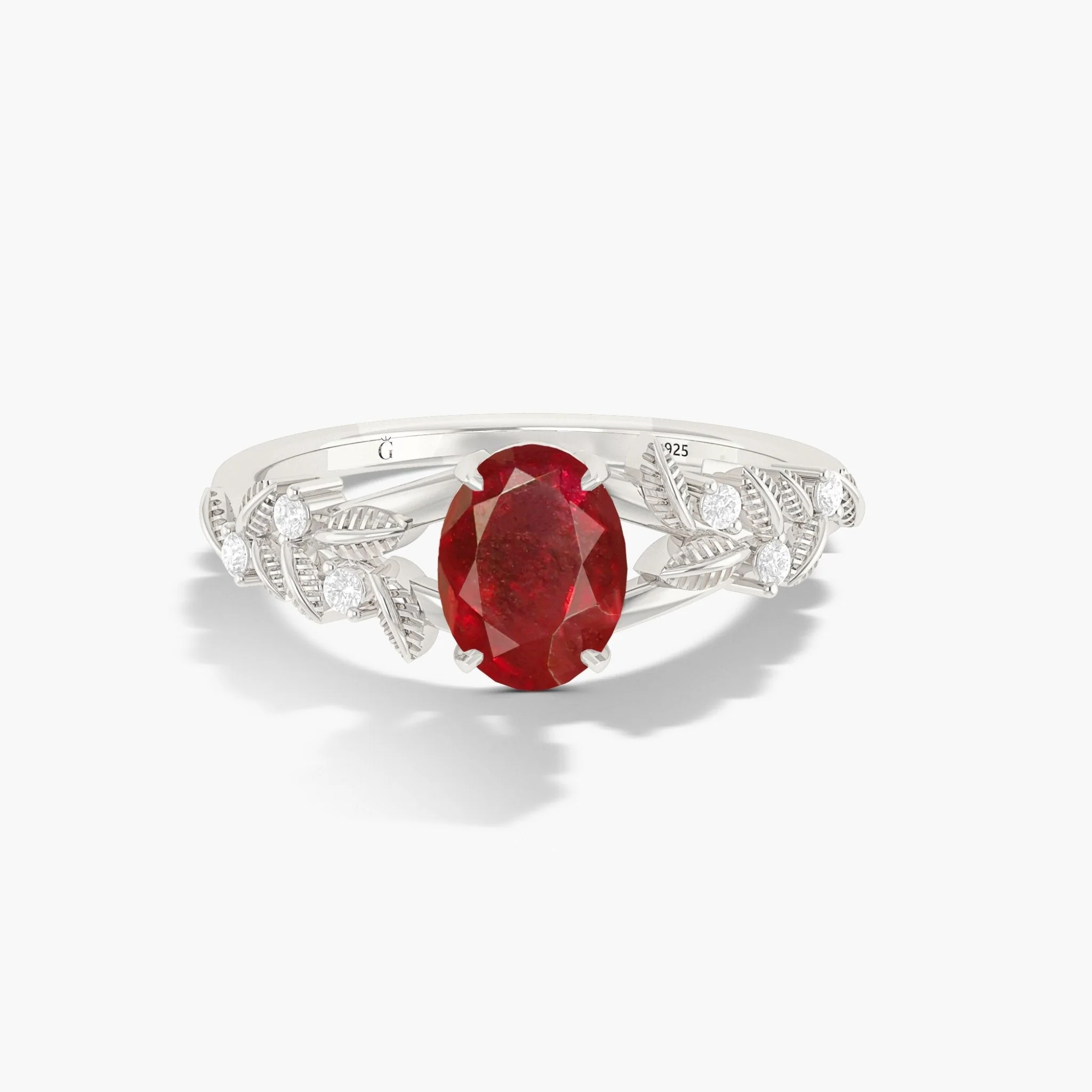 Ruby Leaf Style Solitaire Ring - 8X6 MM Oval Natural