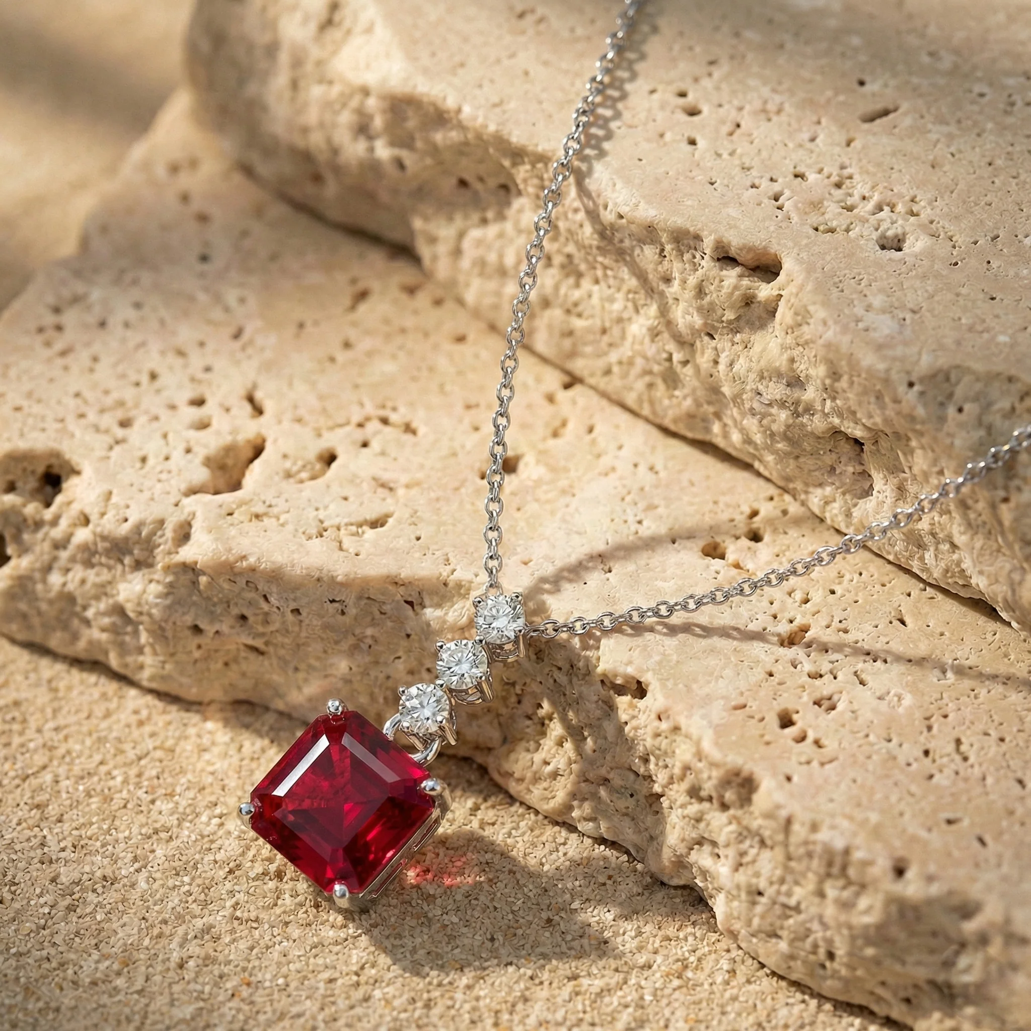 Ruby Octagon Solitaire Pendant Necklace in 925 Sterling Silver 8 MM 2ct - Image 3