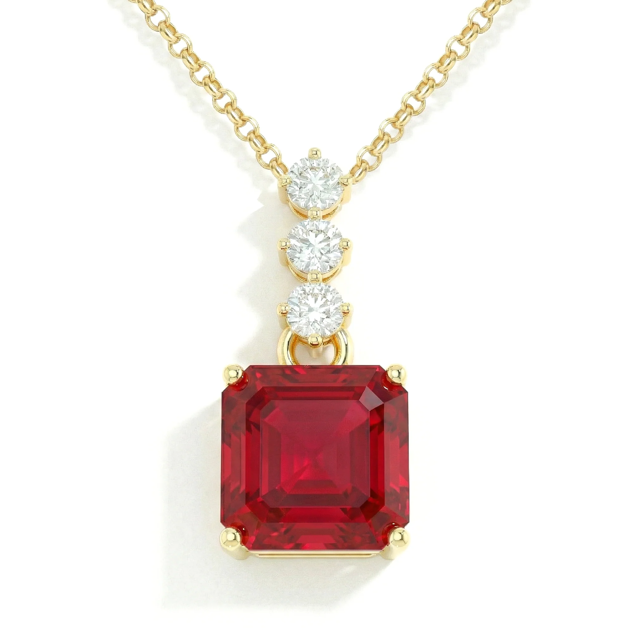 Ruby Octagon Solitaire Pendant Necklace in 925 Sterling Silver 8 MM 2ct - Image 8