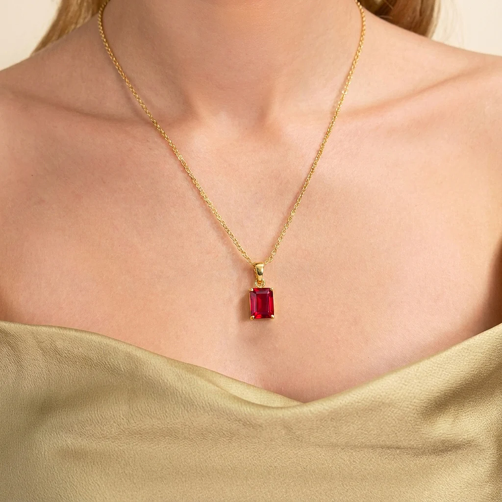 Ruby Octagon Solitaire Pendant Necklace in 925 Sterling Silver 9x7 MM 1.4ct - Image 12