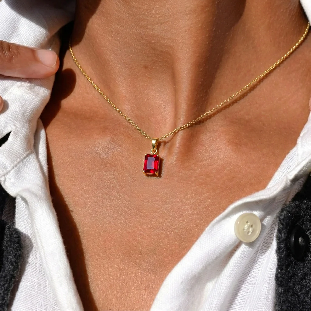 Ruby Octagon Solitaire Pendant Necklace in 925 Sterling Silver 9x7 MM 1.4ct - Image 13