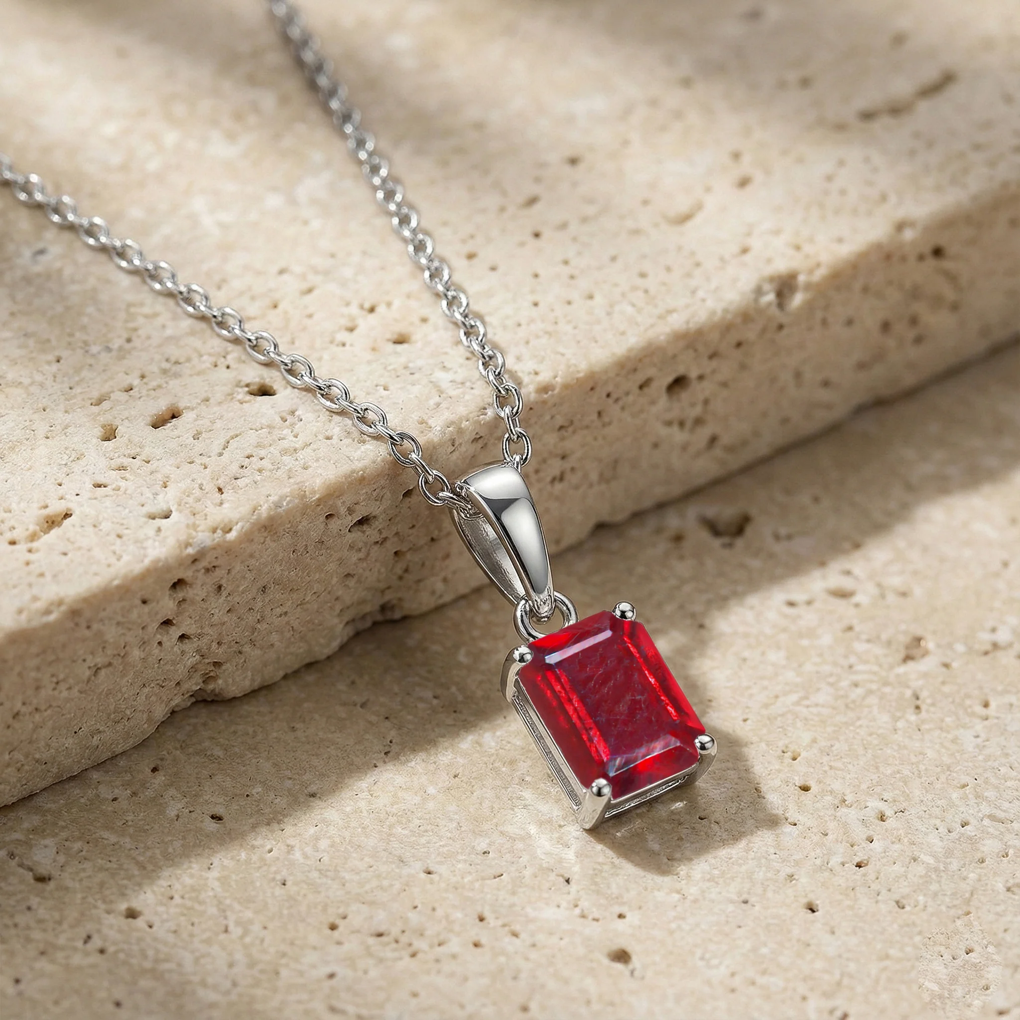 Ruby Octagon Solitaire Pendant Necklace in 925 Sterling Silver 9x7 MM 1.4ct - Image 2