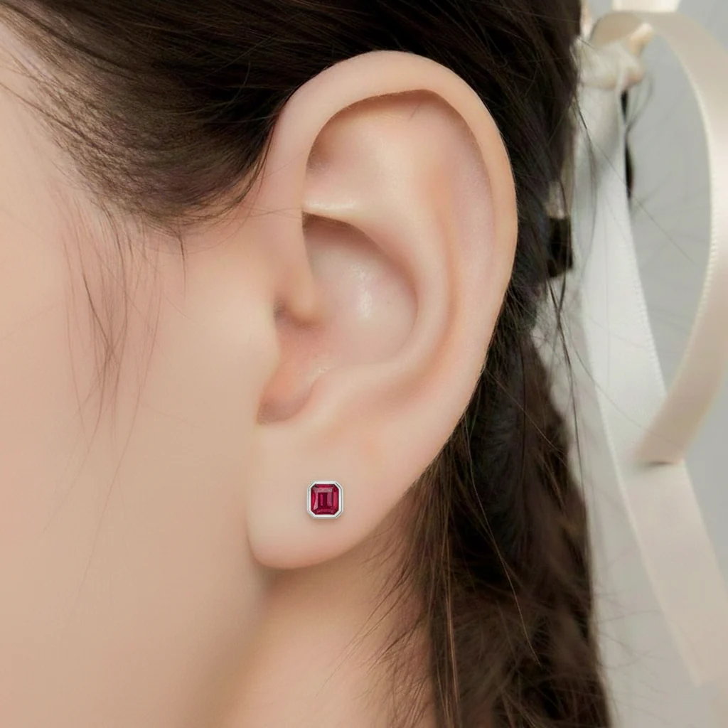 Ruby Octagon Stud Earring in 925 Sterling Silver 6MM 2ct. - Image 7