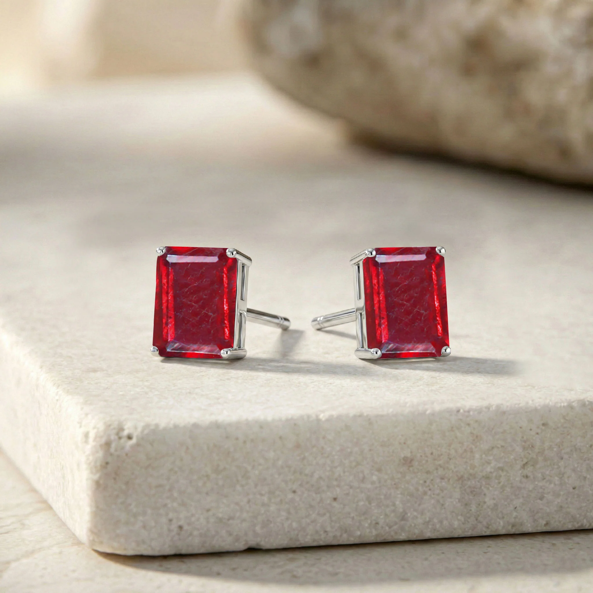 Ruby Octagon Stud Earrings in 925 Sterling Silver 5.35ct - Image 9
