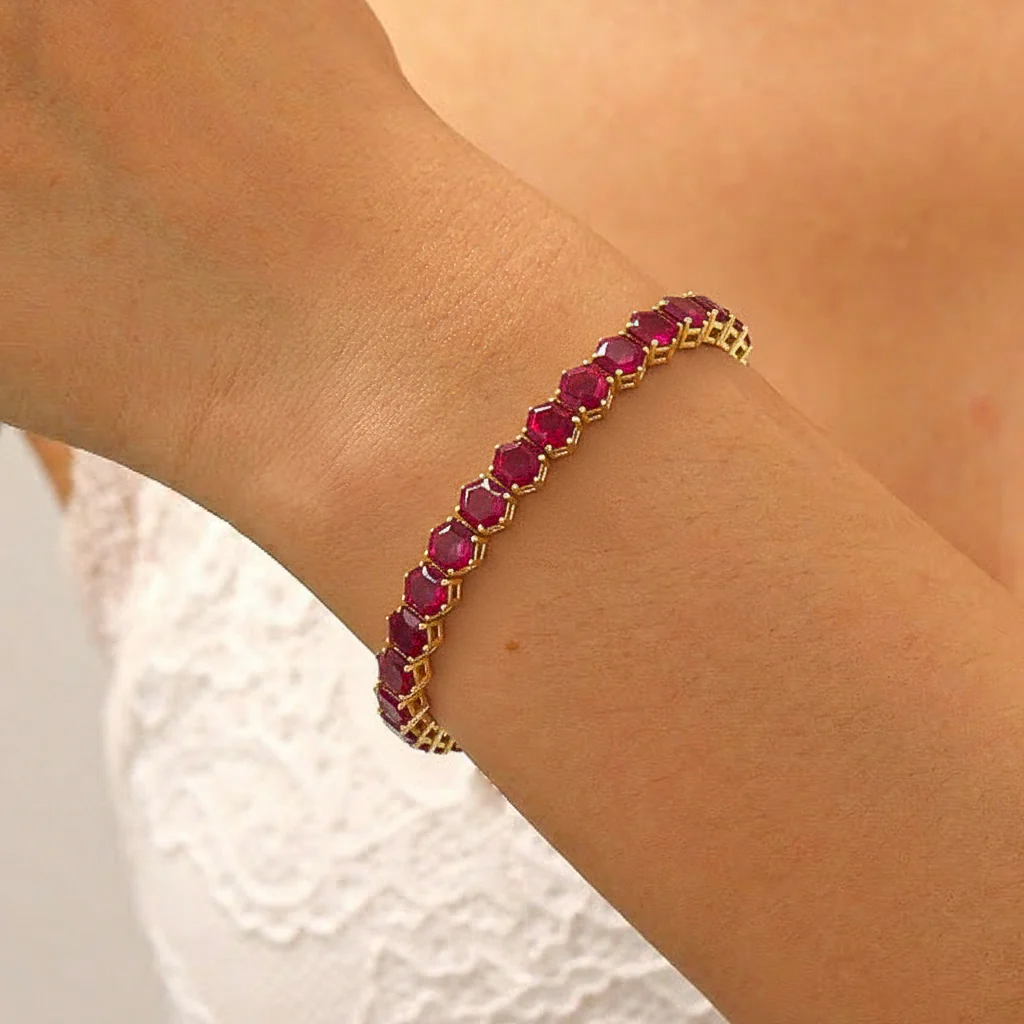 Ruby Octagon Tennis Bracelet in 925 Sterling Silver 5 MM 23.40 ct - Image 5