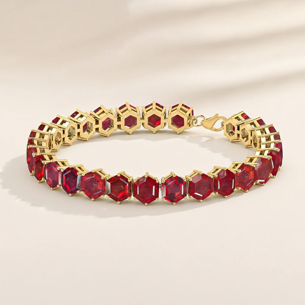 Ruby Octagon Tennis Bracelet in 925 Sterling Silver 5 MM 23.40 ct - Image 9