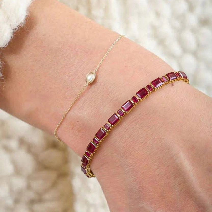 Ruby Octagon Tennis Bracelet in 925 Sterling Silver 7X5 MM 24.15ct - Image 2