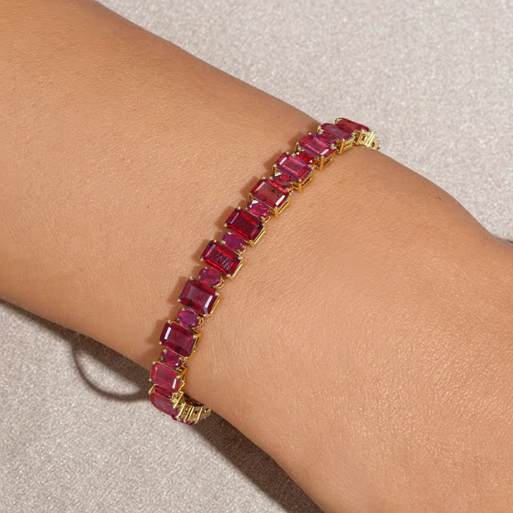 Ruby Octagon Tennis Bracelet in 925 Sterling Silver 7x5 MM 34.50ct - Image 5