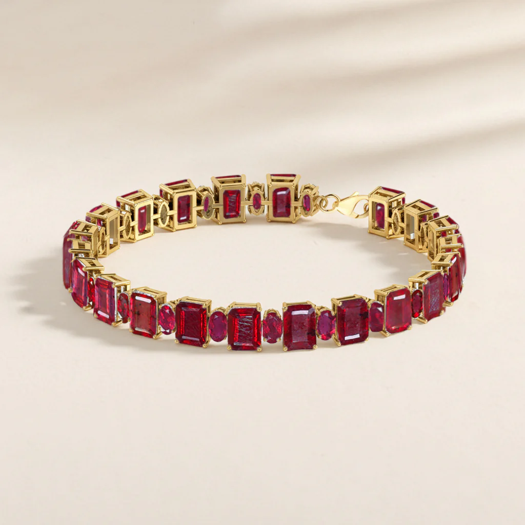 Ruby Octagon Tennis Bracelet in 925 Sterling Silver 7x5 MM 34.50ct - Image 6