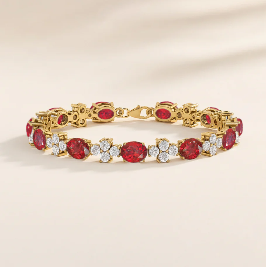 Ruby Oval and Round Shape Tennis Bracelet in 925 Sterling Silver 8X6 MM 13.2ct - Image 6
